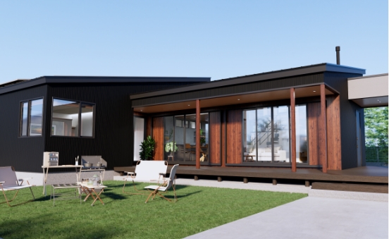 特大のウッドデッキとゆとりのある庭